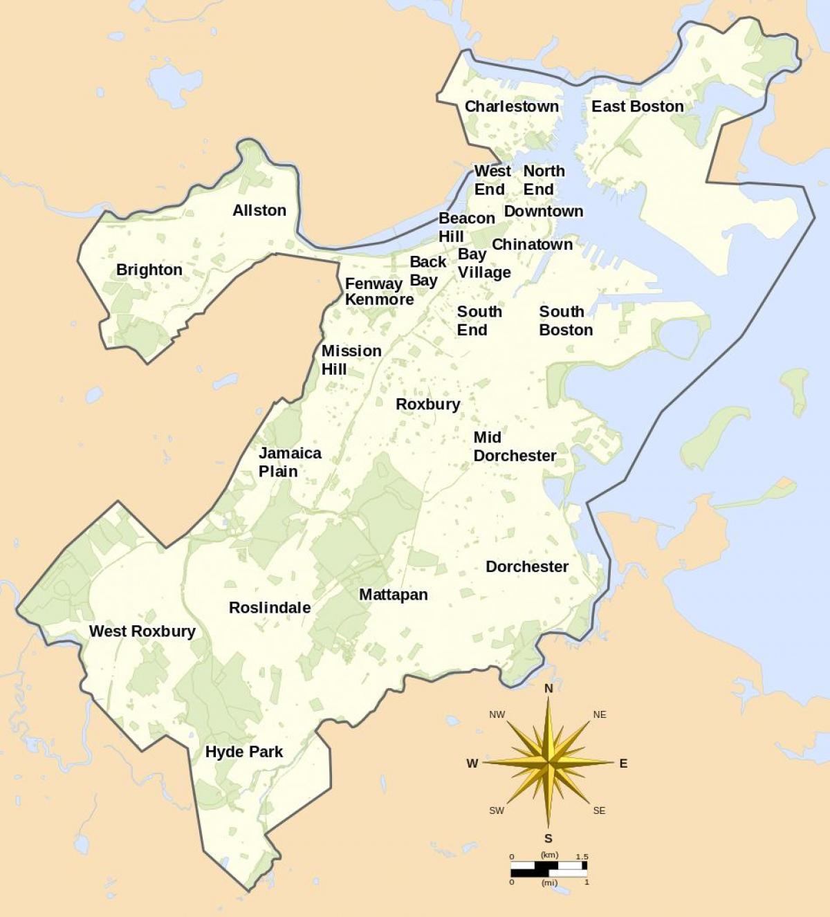 Boston haritası ve çevresi