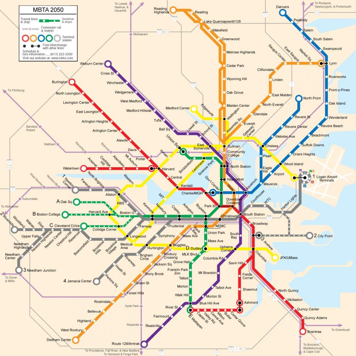 Boston toplu taşıma haritası