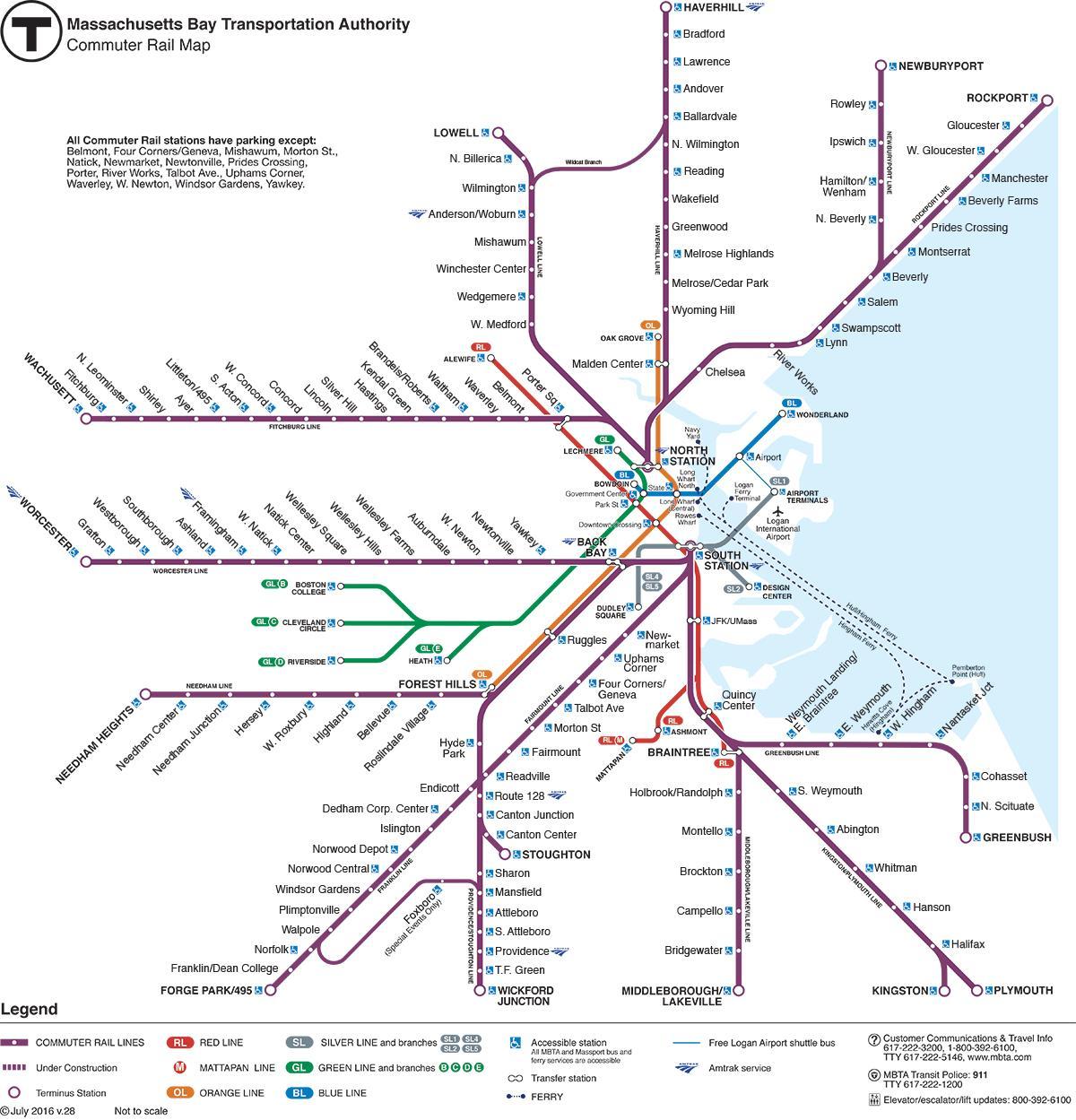 banliyö demiryolu harita Boston